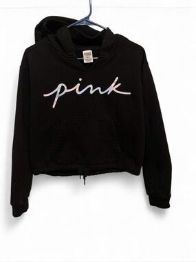 PINK Victoria's Secret Black Hoodie with Pastel Script